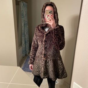Free People Faux Fur Leopard Hooded Coat - Size Small